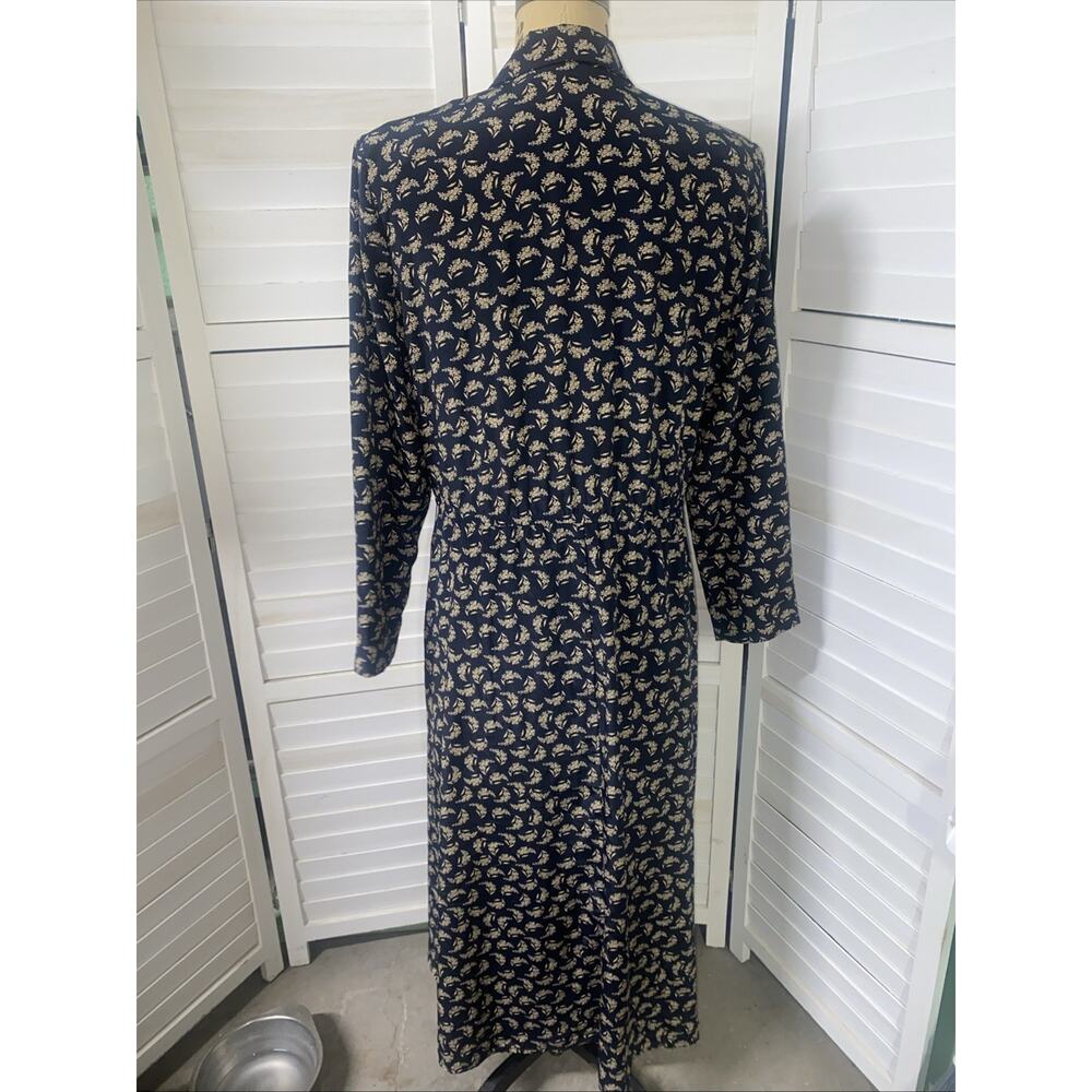 90s Leslie Faye Shirt Dress Sz 12 Large Maxi A-line Button Front Black Floral - Picture 6 of 11
